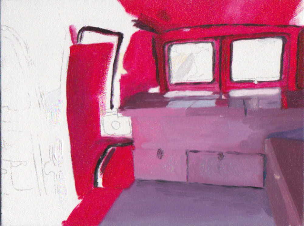 red/pink van interior painting
